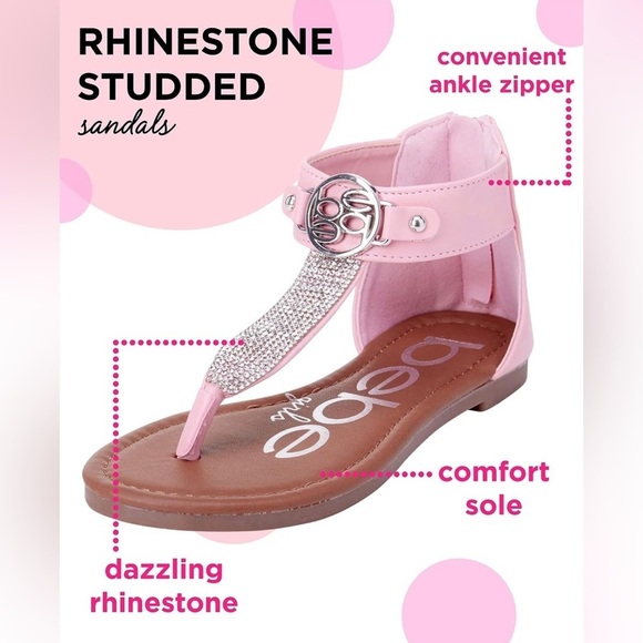 bebe Girls' Sandals Rhinestone Studded Gladiator Sandals Medallion Size 1 - Picture 1 of 7